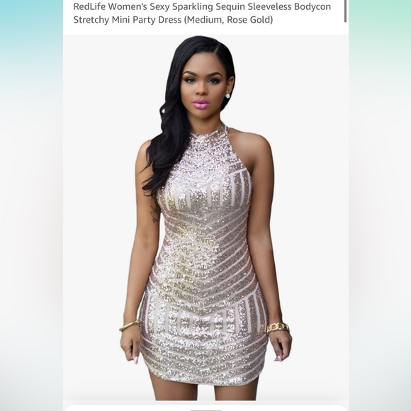 Medium rose gold bodycon/bandage dress. - Picture 3 of 4